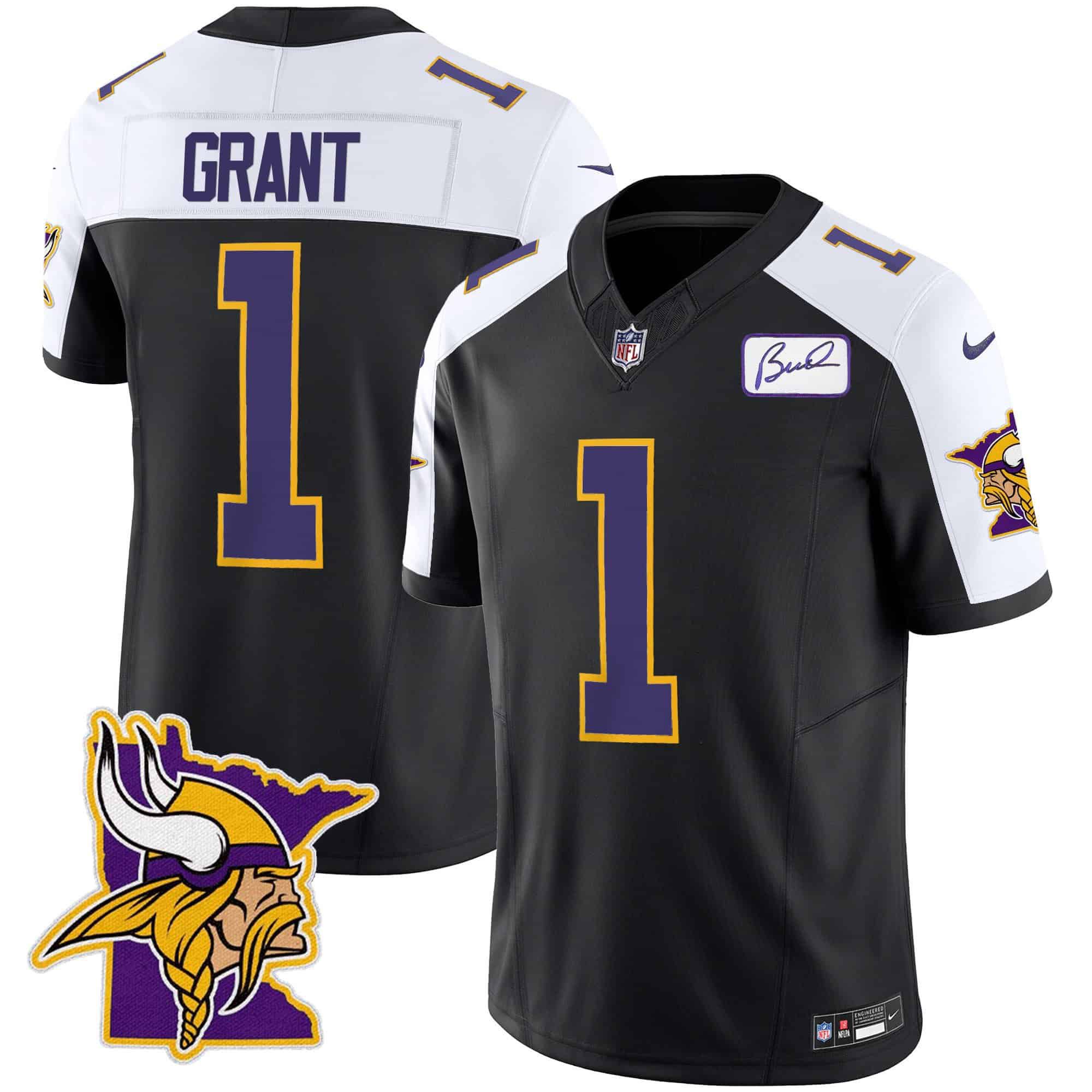Men Minnesota Vikings #1 Grant Black 2024 Nike Patch Classic Limited NFL Jersey